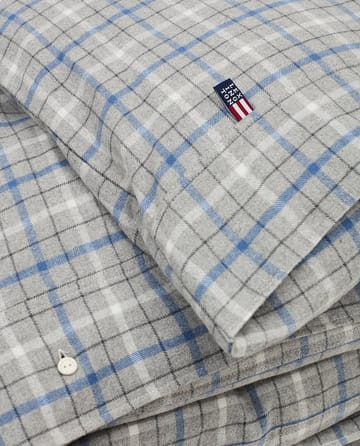 Checked dynetrekk i bomull og flanell 220x220 cm - Gray Melange/Blue/White - Lexington
