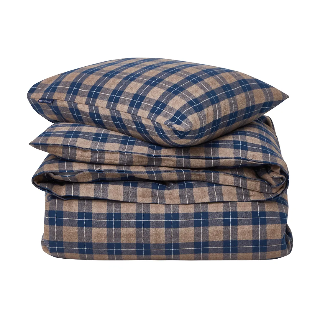 Checked Flannel sengesett 220x220 cm, Denim blue-beige Lexington