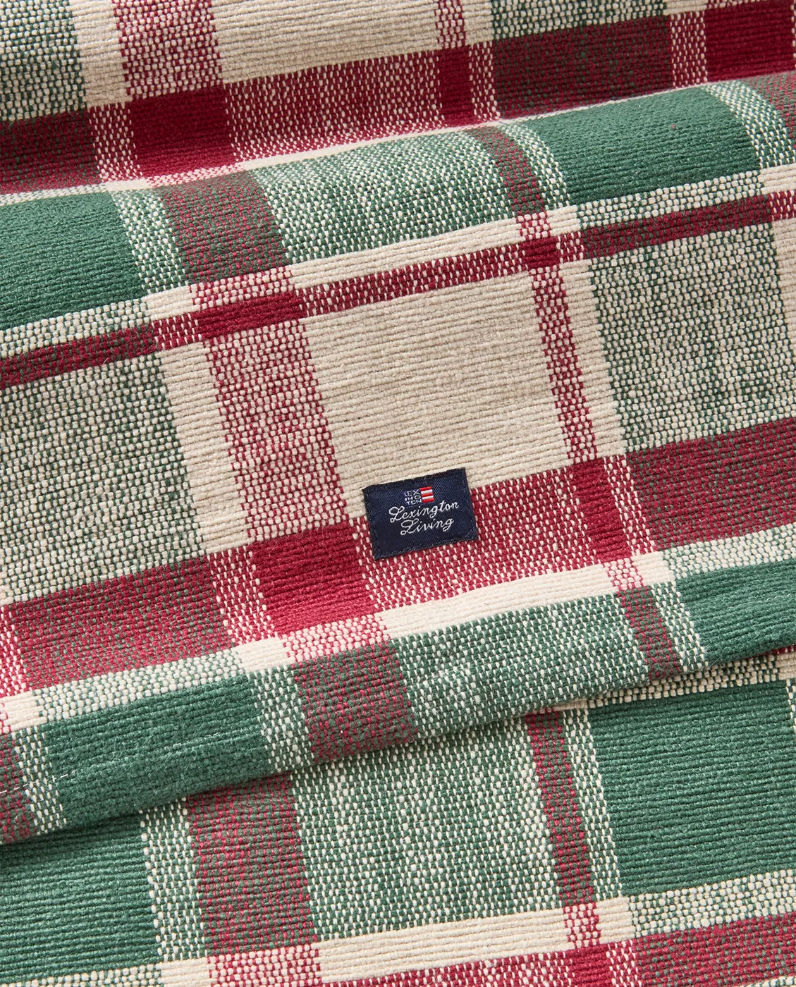 Checked økologisk bomull løper 50x150 cm, Green-red-beige Lexington