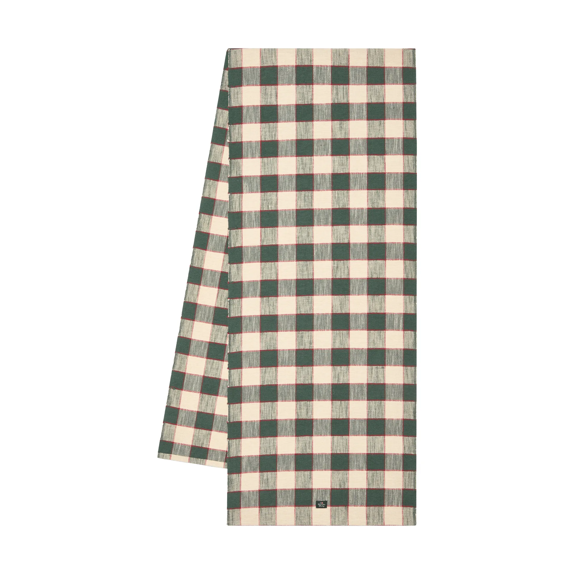 Checked økologisk bomull løper, Green-Light beige-red, 50x150 cm Lexington