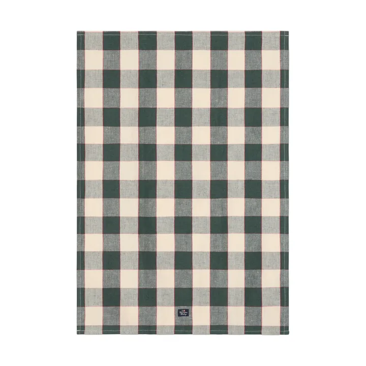Checked lin/bomull kjøkkenhåndkle 50x70 cm - Green-light beige-red - Lexington
