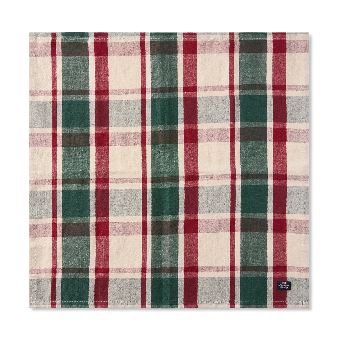 Checked lin/bomulls serviett 50x50 cm, Green-red-beige Lexington
