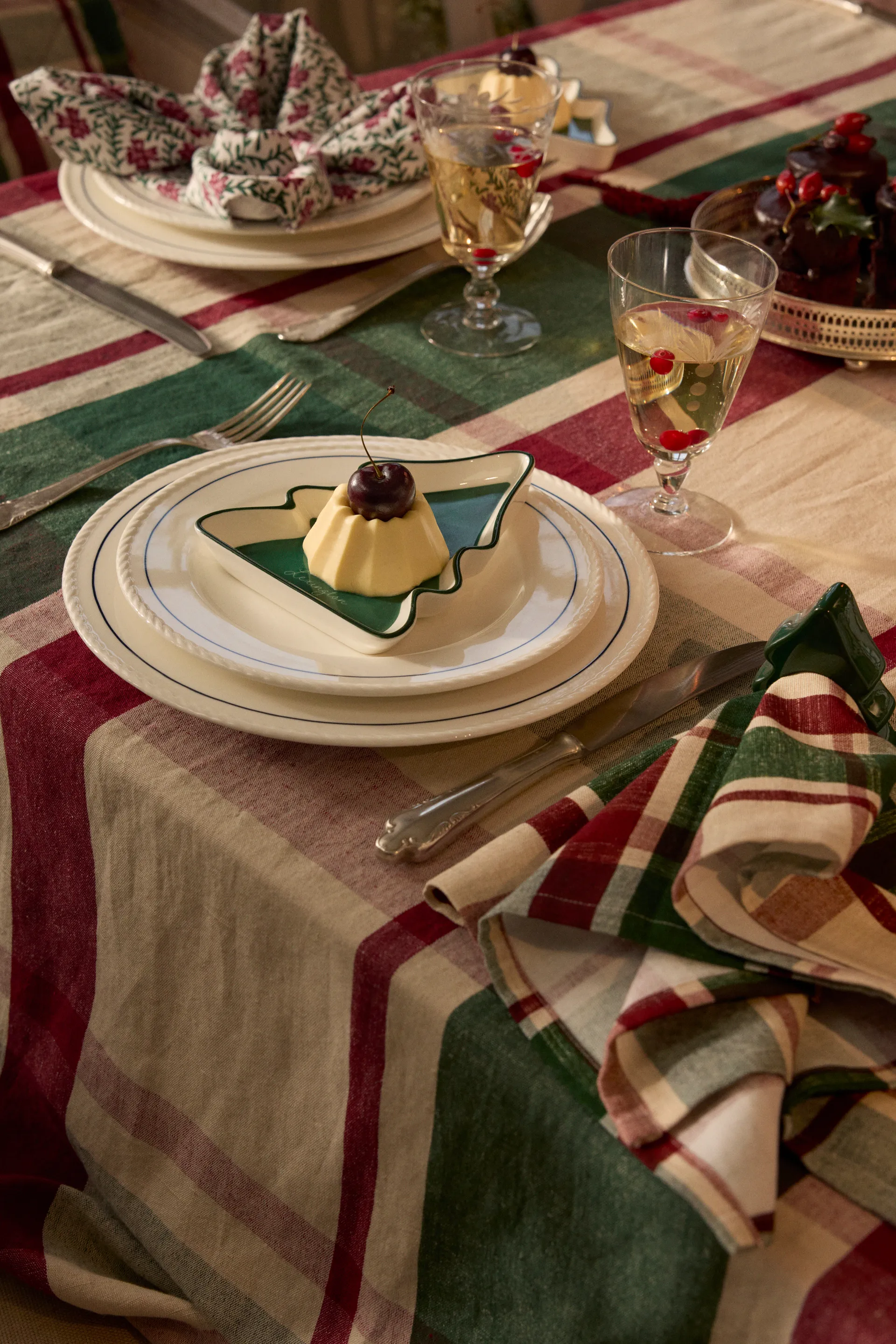 Checked lin/bomulls serviett 50x50 cm, Green-red-beige Lexington