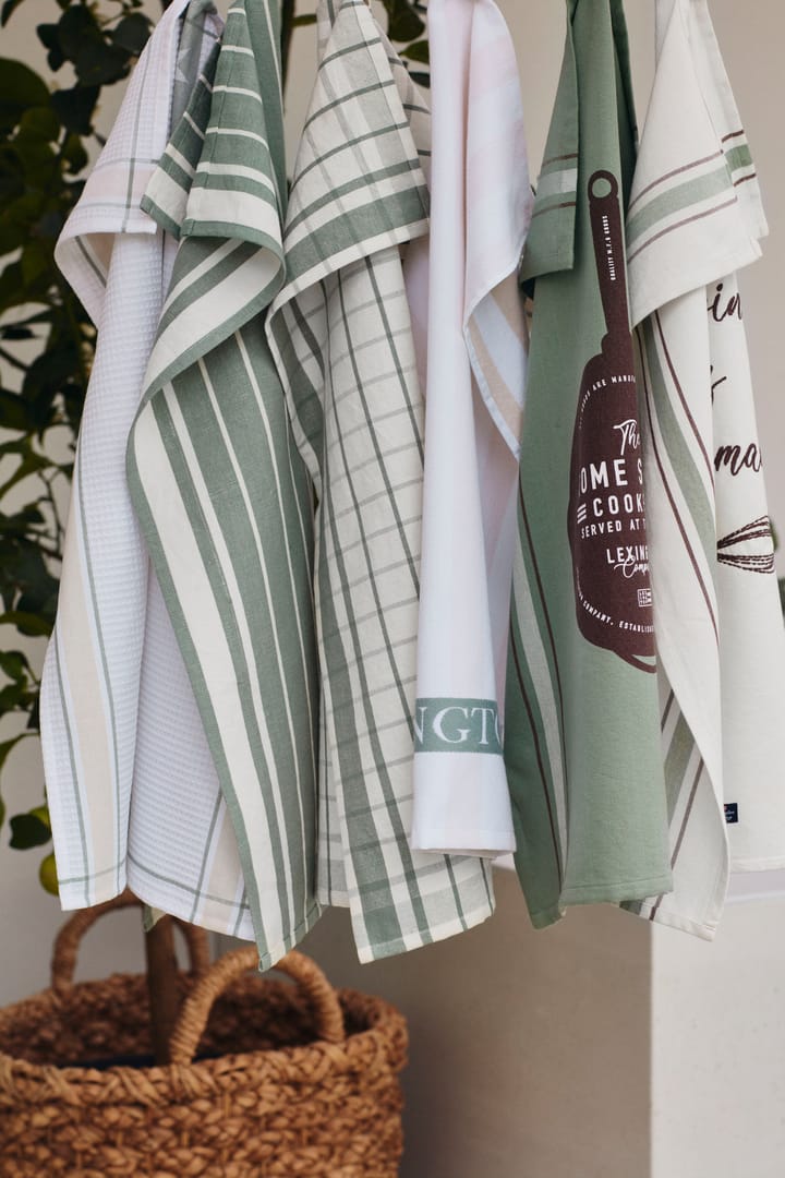 Checked Linen Cotton kjøkkenhåndkle 50 x 70 cm - White-green - Lexington