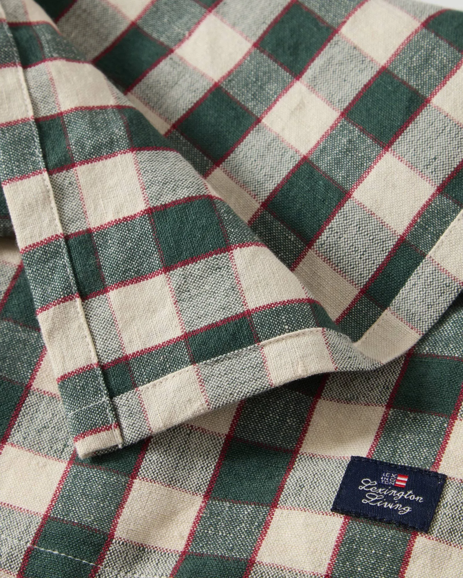 Checked Linen/Cotton stoffserviett 50x50 cm, Green-light beige-red Lexington