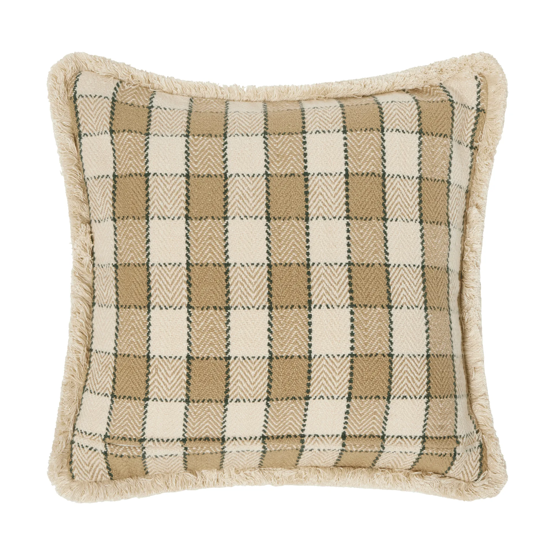 Checked organic cotton fringe putetrekk, Beige-light beige-green Lexington