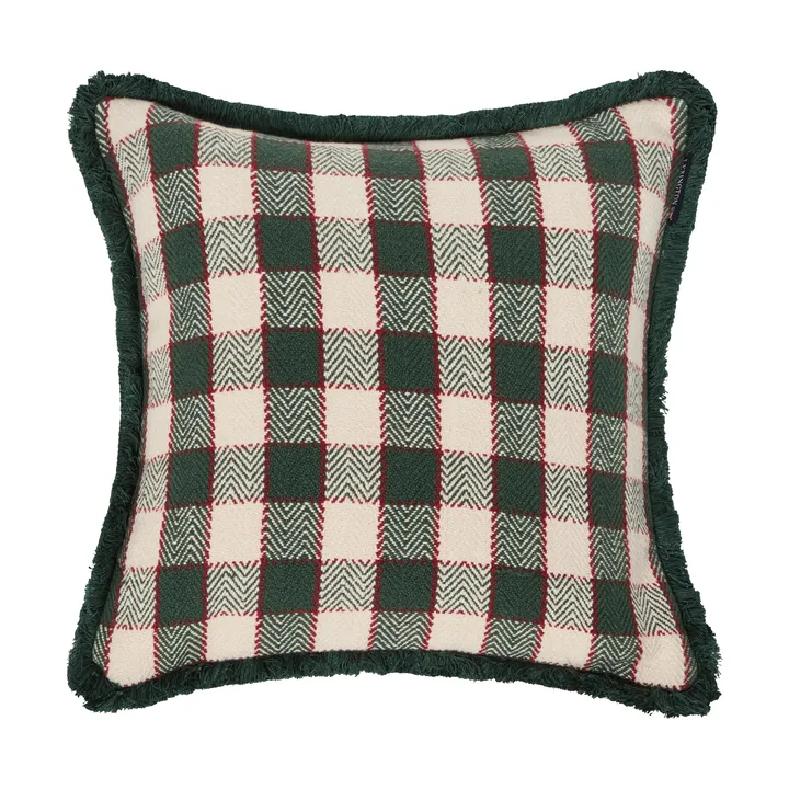 Checked organic cotton fringe putetrekk - Green-light beige-red - Lexington