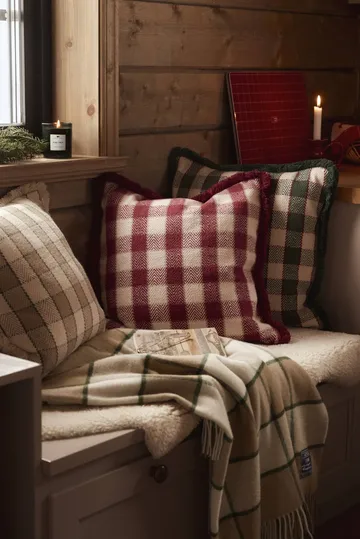 Checked organic cotton fringe putetrekk - Red-light beige-beige - Lexington