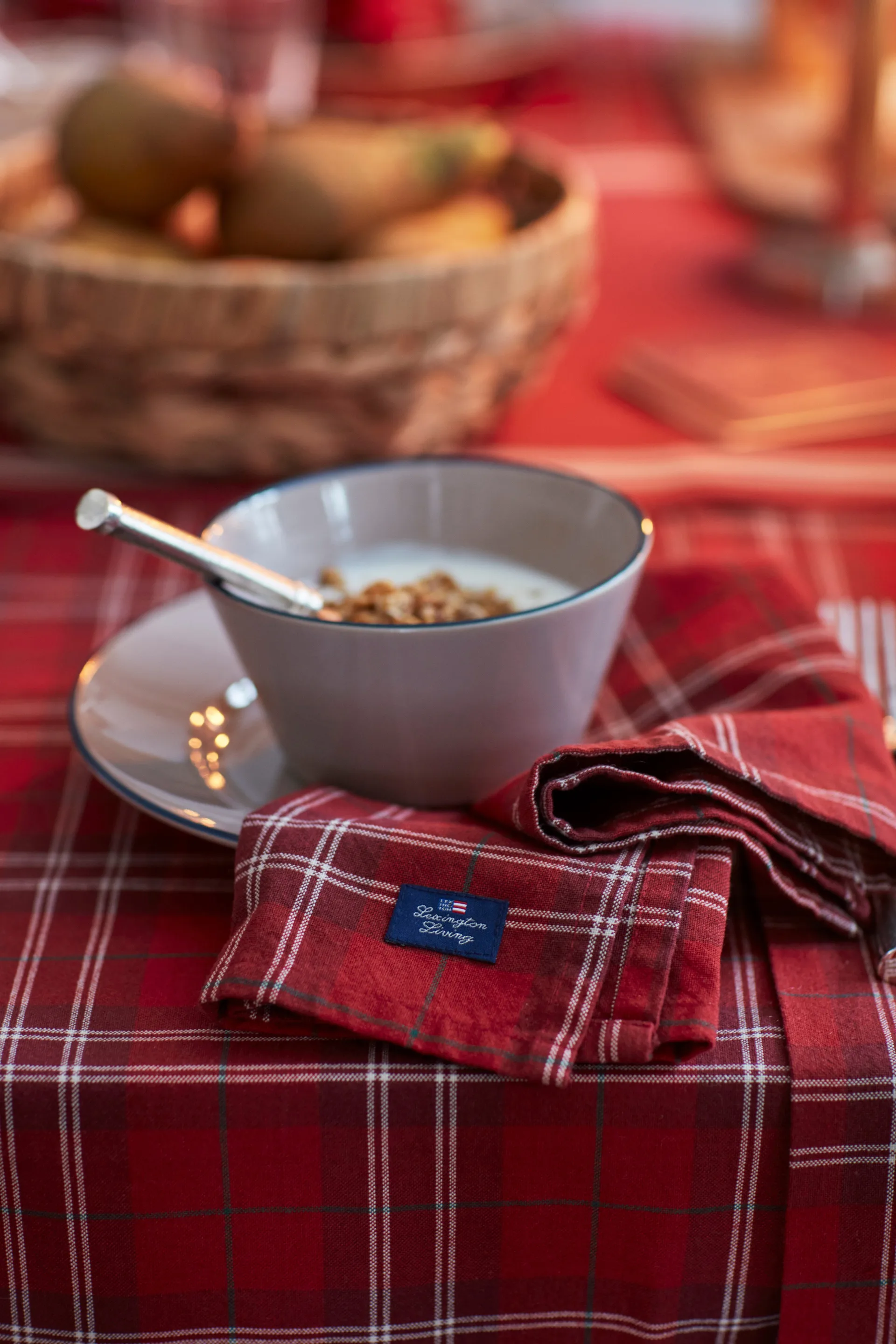 Checked Organic Cotton Oxford duk 150 x 250 cm, Red-beige-green Lexington