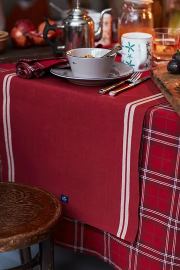 Checked Organic Cotton Oxford duk 150 x 350 cm - Red-beige-green - Lexington