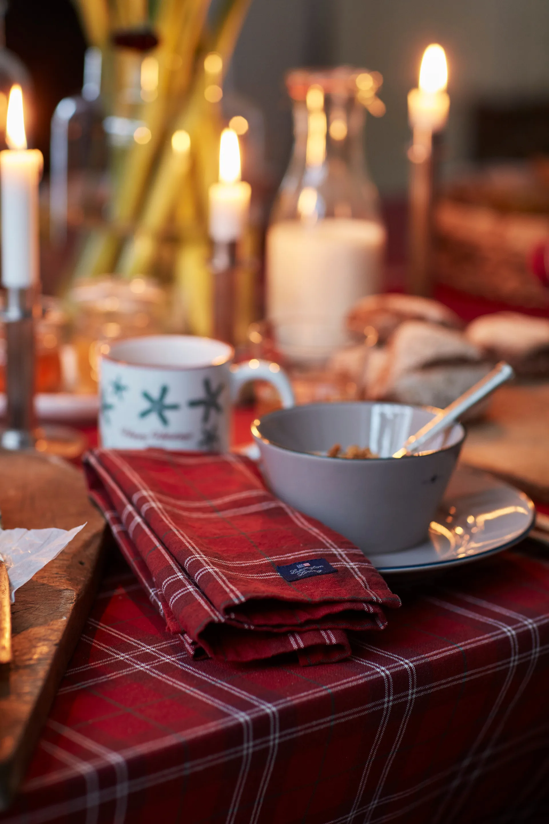 Checked Organic Cotton Oxford duk 180 x 180 cm, Red-beige-green Lexington