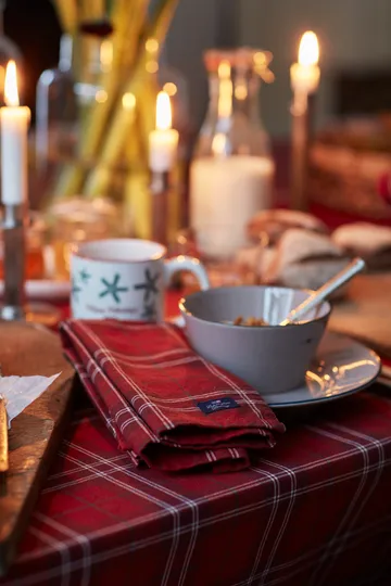 Checked Organic Cotton Oxford duk 180 x 180 cm - Red-beige-green - Lexington