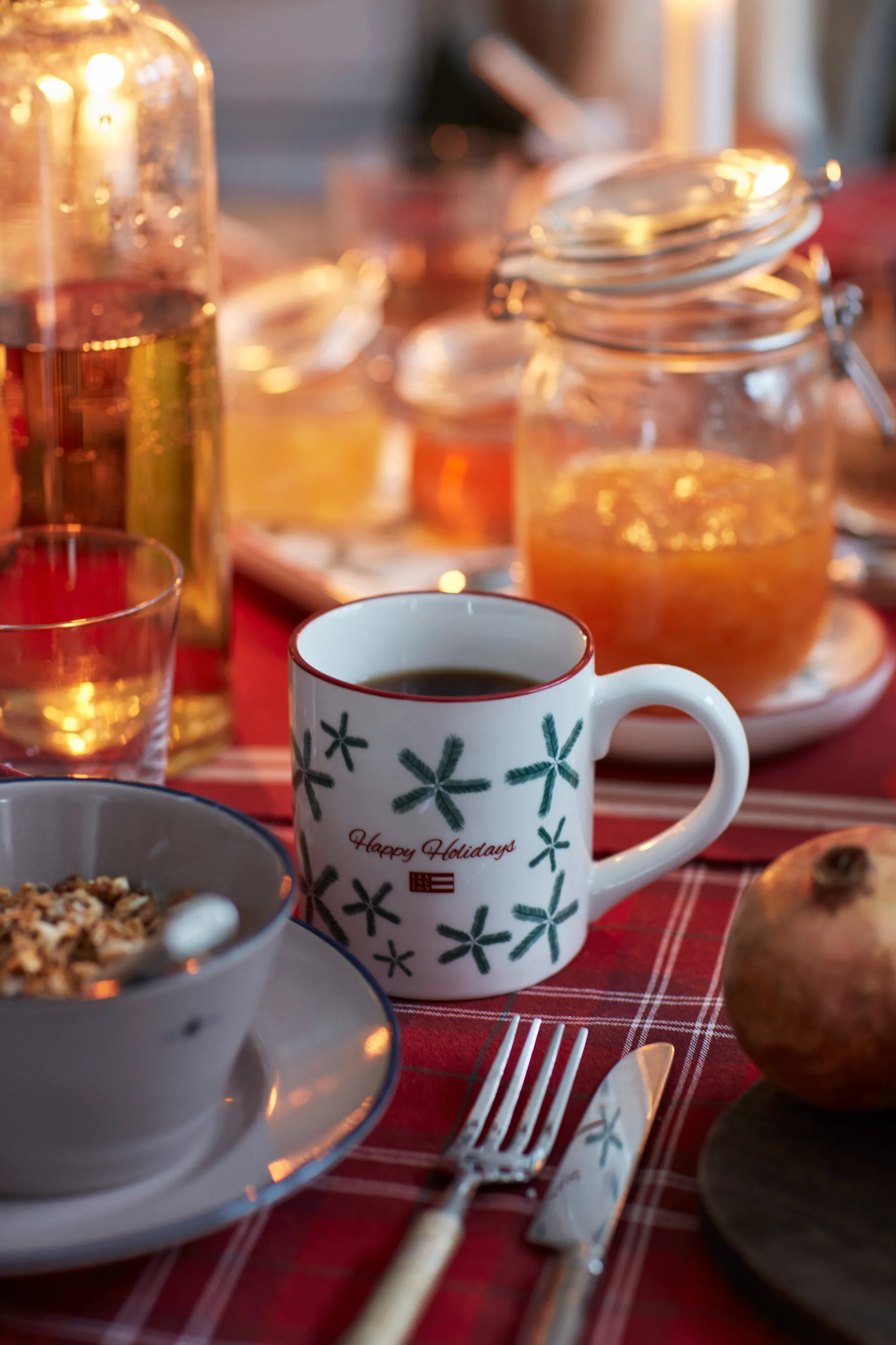 Checked Organic Cotton Oxford duk 180 x 180 cm, Red-beige-green Lexington