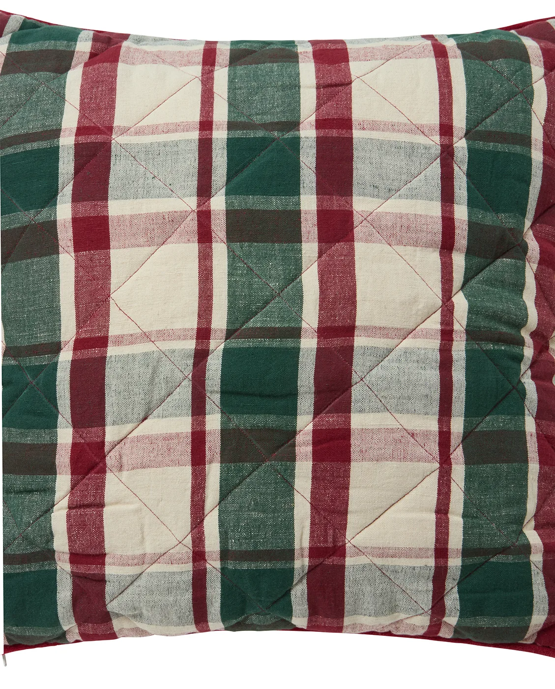 Checked quiltad lin/bomull putetrekk 50x50 cm, Green-red-beige Lexington