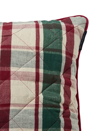 Checked quiltad lin/bomull putetrekk 50x50 cm - Green-red-beige - Lexington