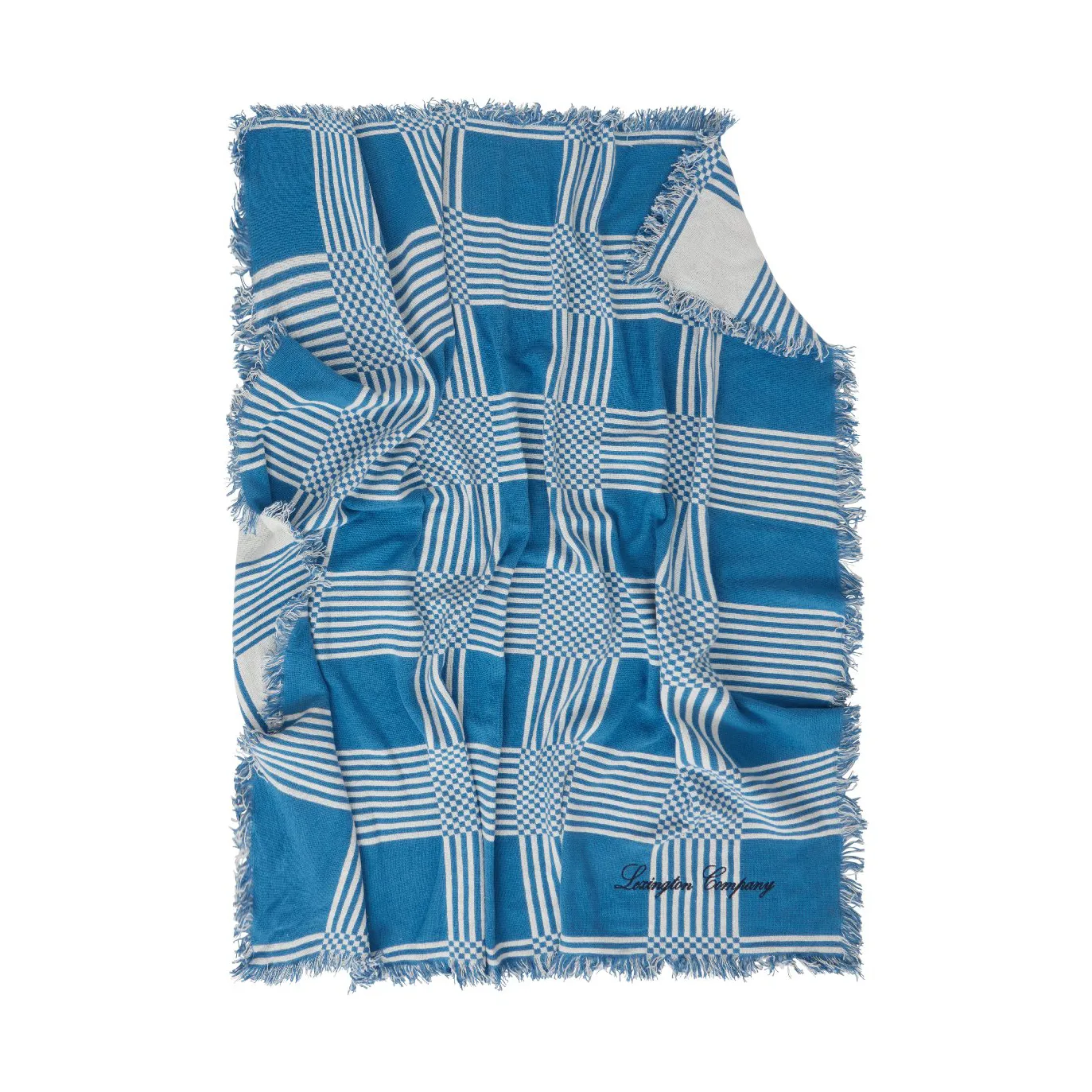 Checked Recycled Cotton piknikkteppe 150x150 cm, Blue Lexington