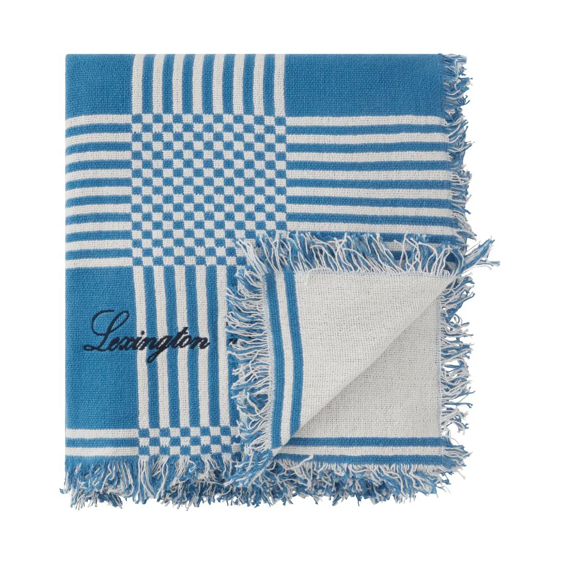 Checked Recycled Cotton piknikkteppe 150x150 cm, Blue Lexington