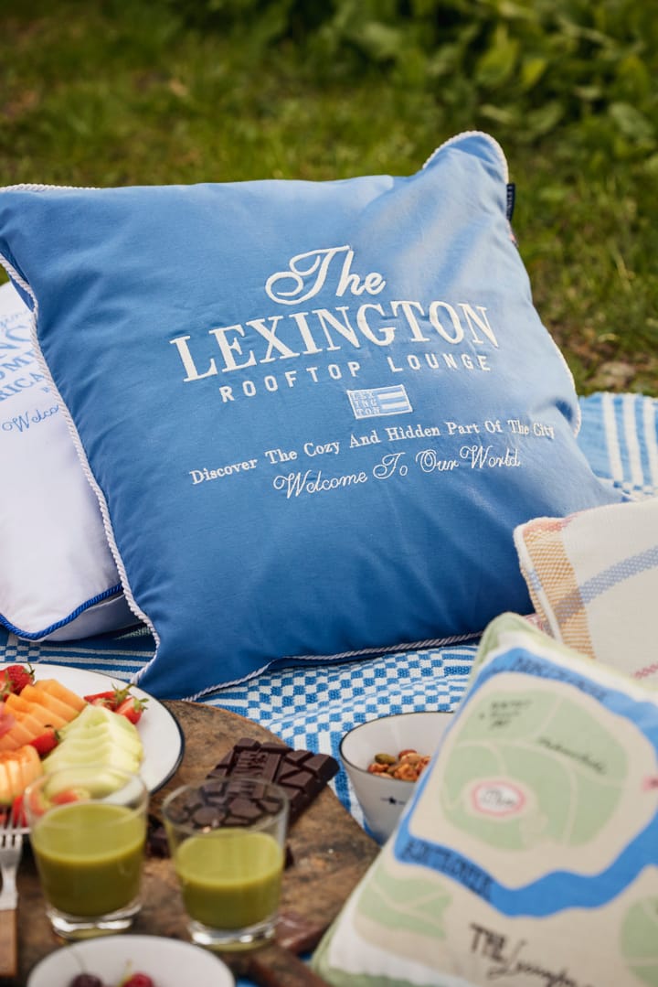 Checked Recycled Cotton piknikkteppe 150x150 cm - Blue - Lexington