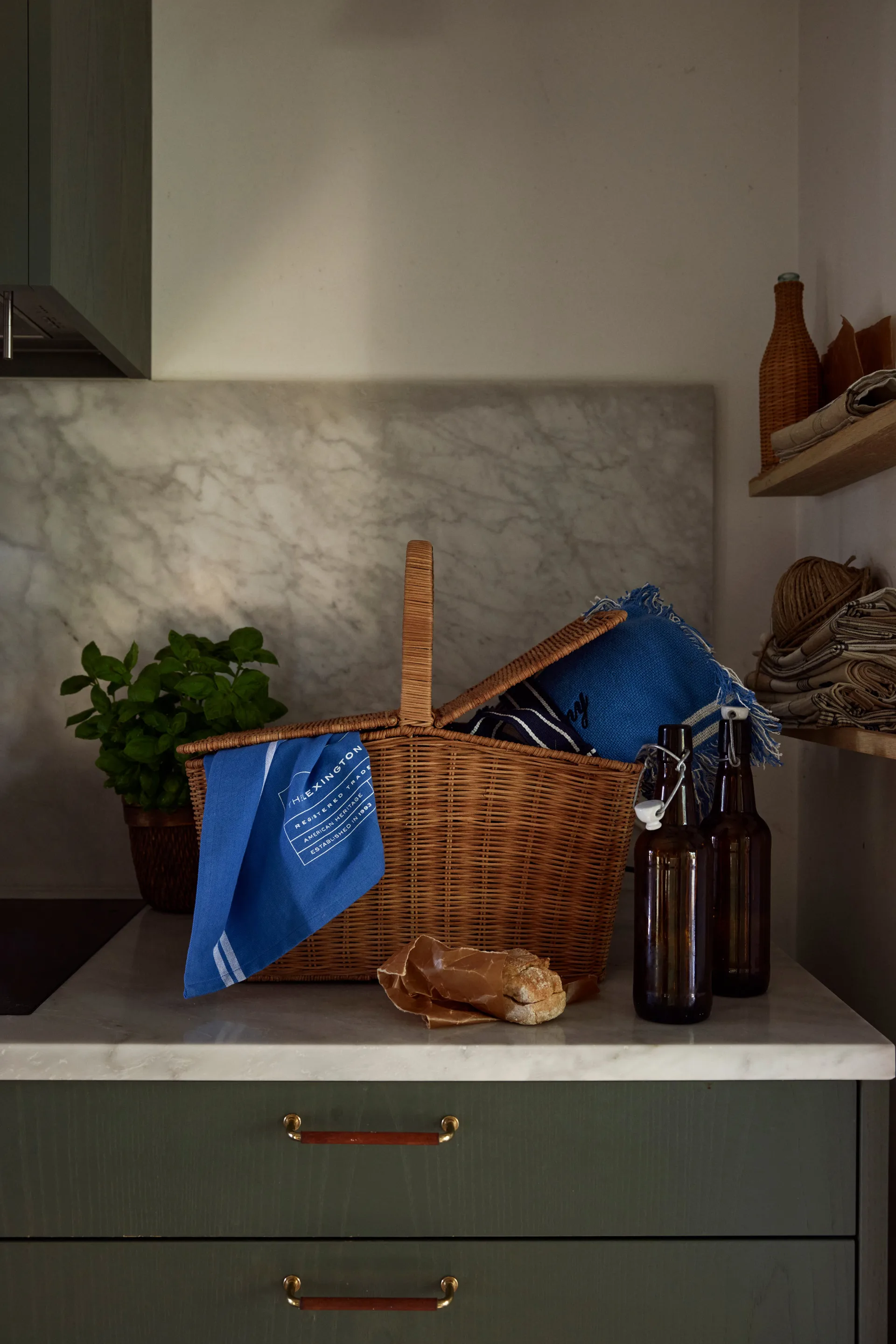 Checked Recycled Cotton piknikkteppe 150x150 cm, Blue Lexington