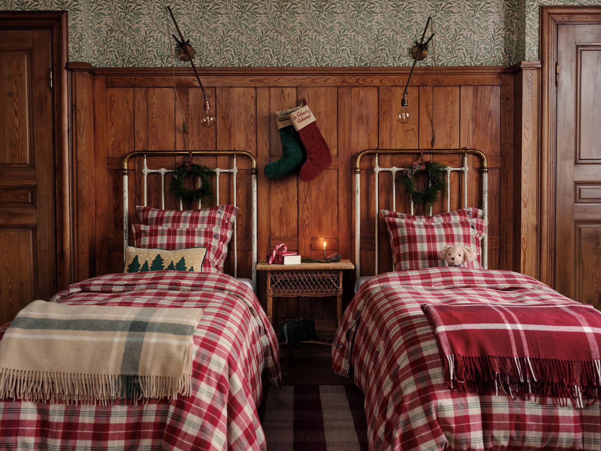 Checked Recycled pledd 130x170 cm, Rød-hvit Lexington