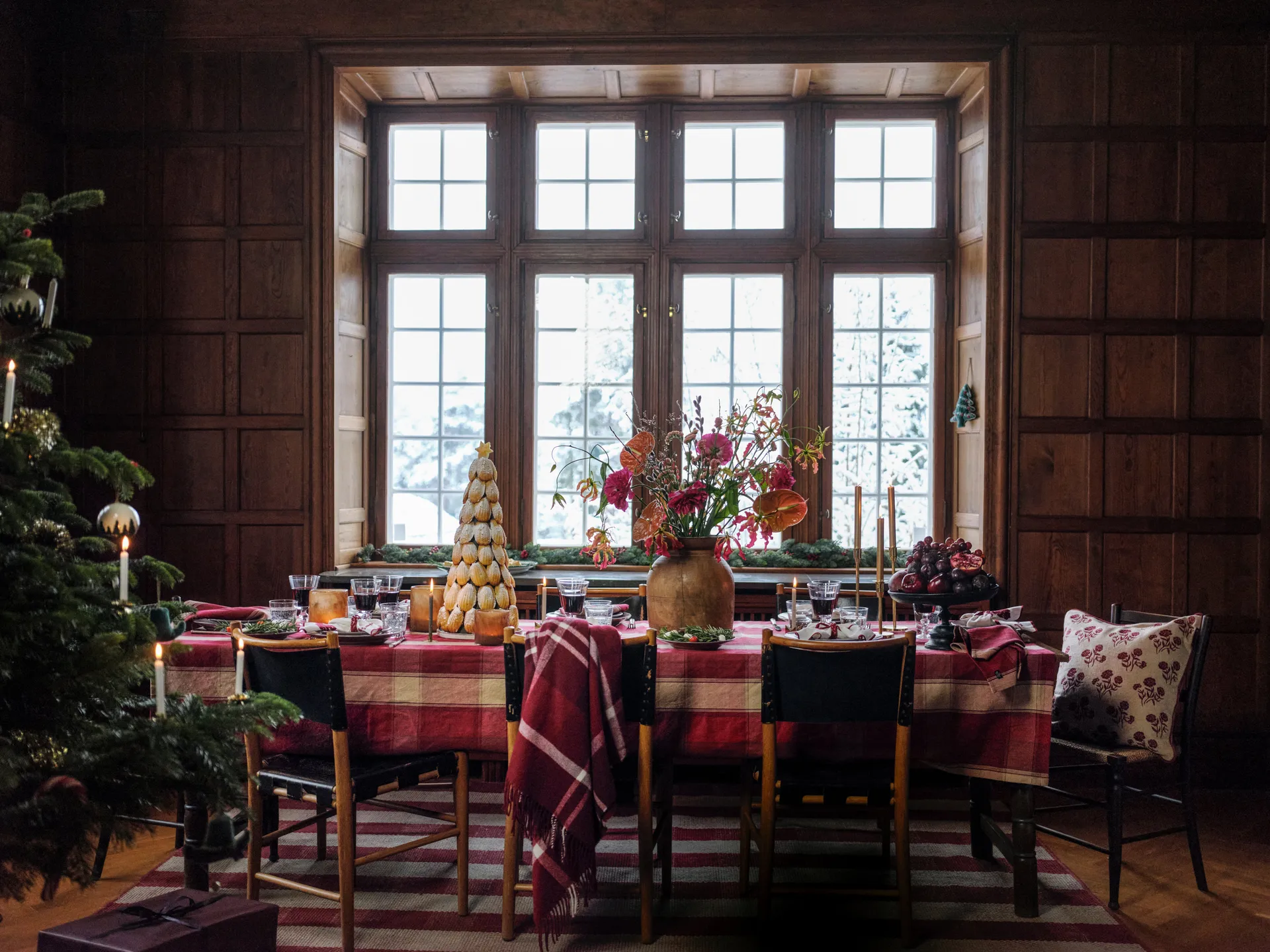 Checked Recycled pledd 130x170 cm, Rød-hvit Lexington