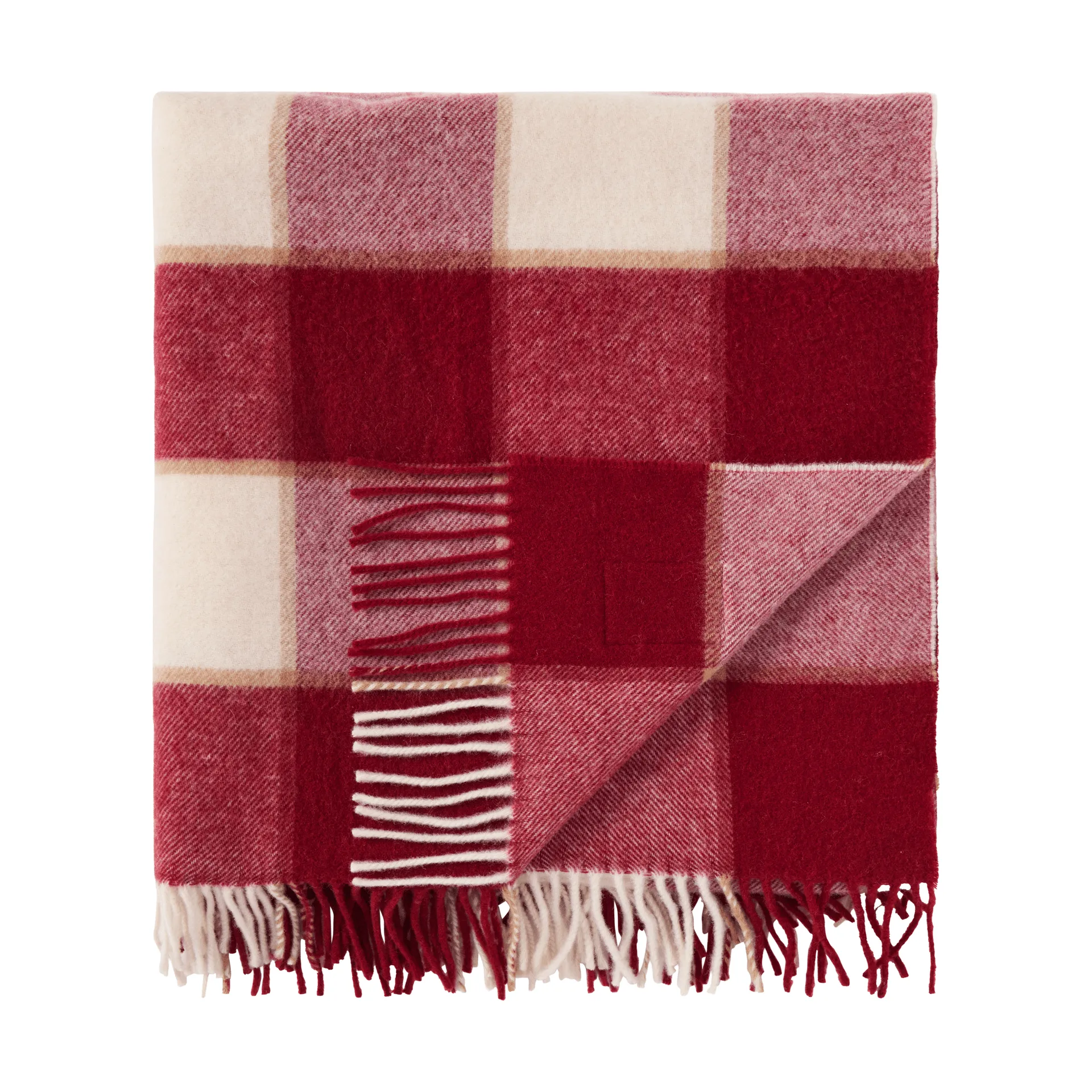 Checked Recycled Wool pledd 130 x 170 cm, Red-Light beige-beige Lexington