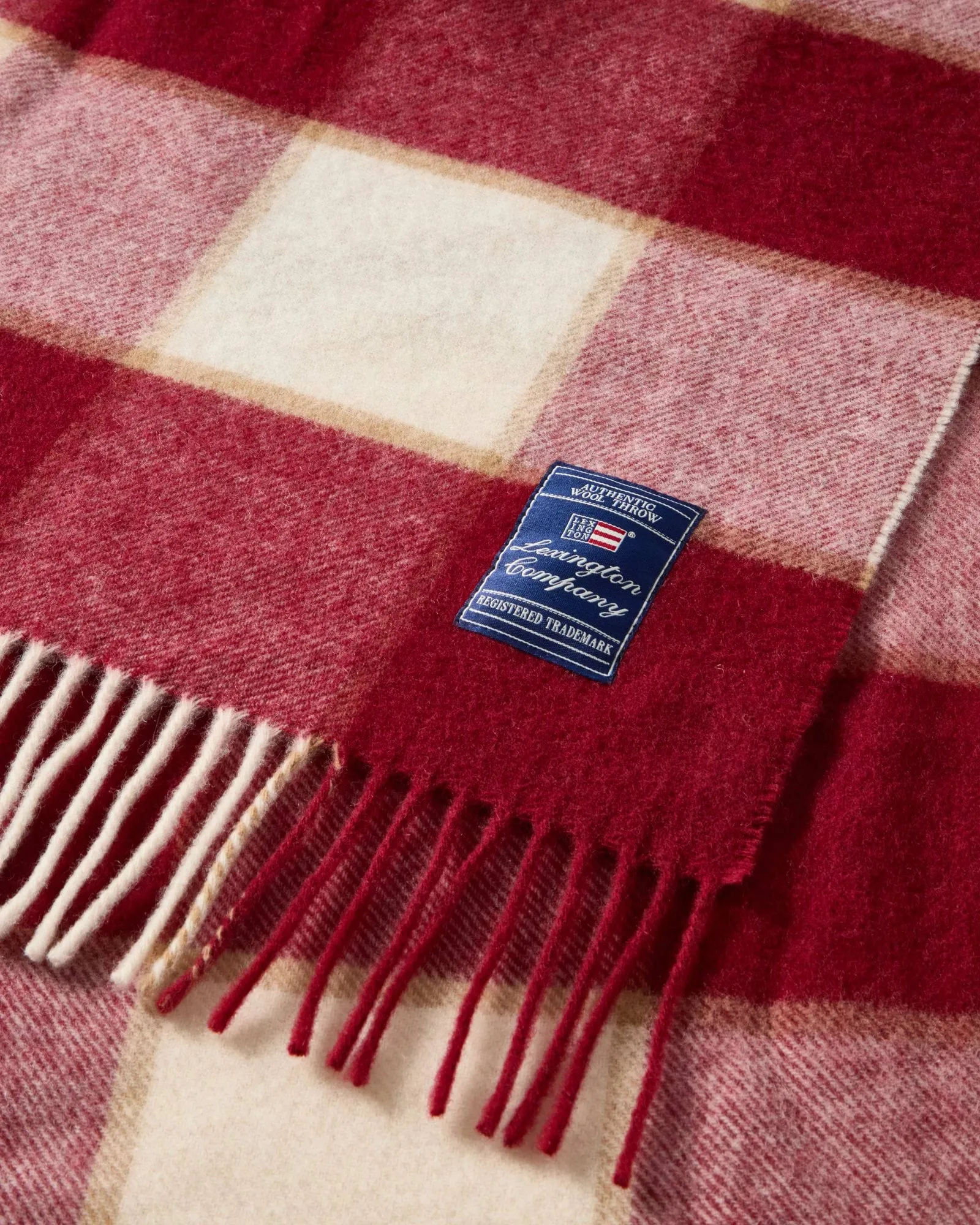 Checked Recycled Wool pledd 130 x 170 cm, Red-Light beige-beige Lexington