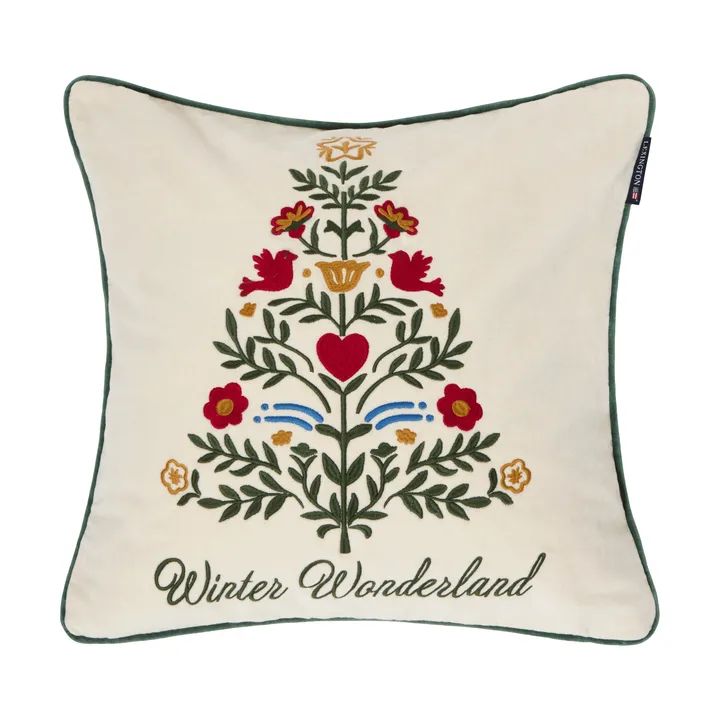 Christmas Tree velvet putetrekk - Light beige-multi, 50x50 cm - Lexington