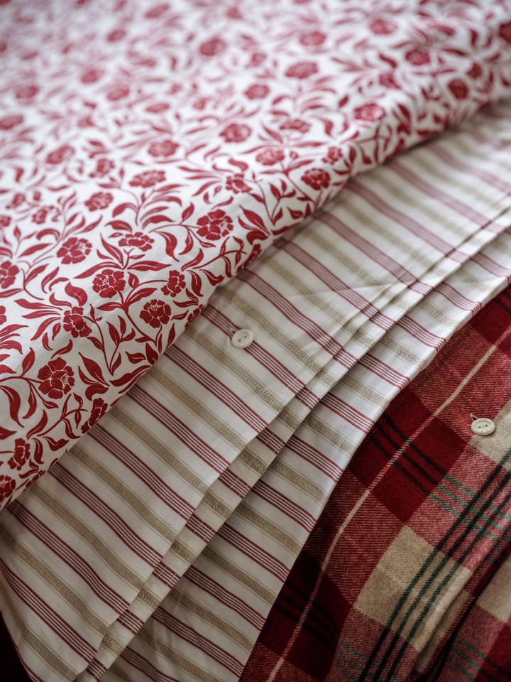 Dobby Striped Cotton Poplin sengesett, Rød-beige-hvit Lexington