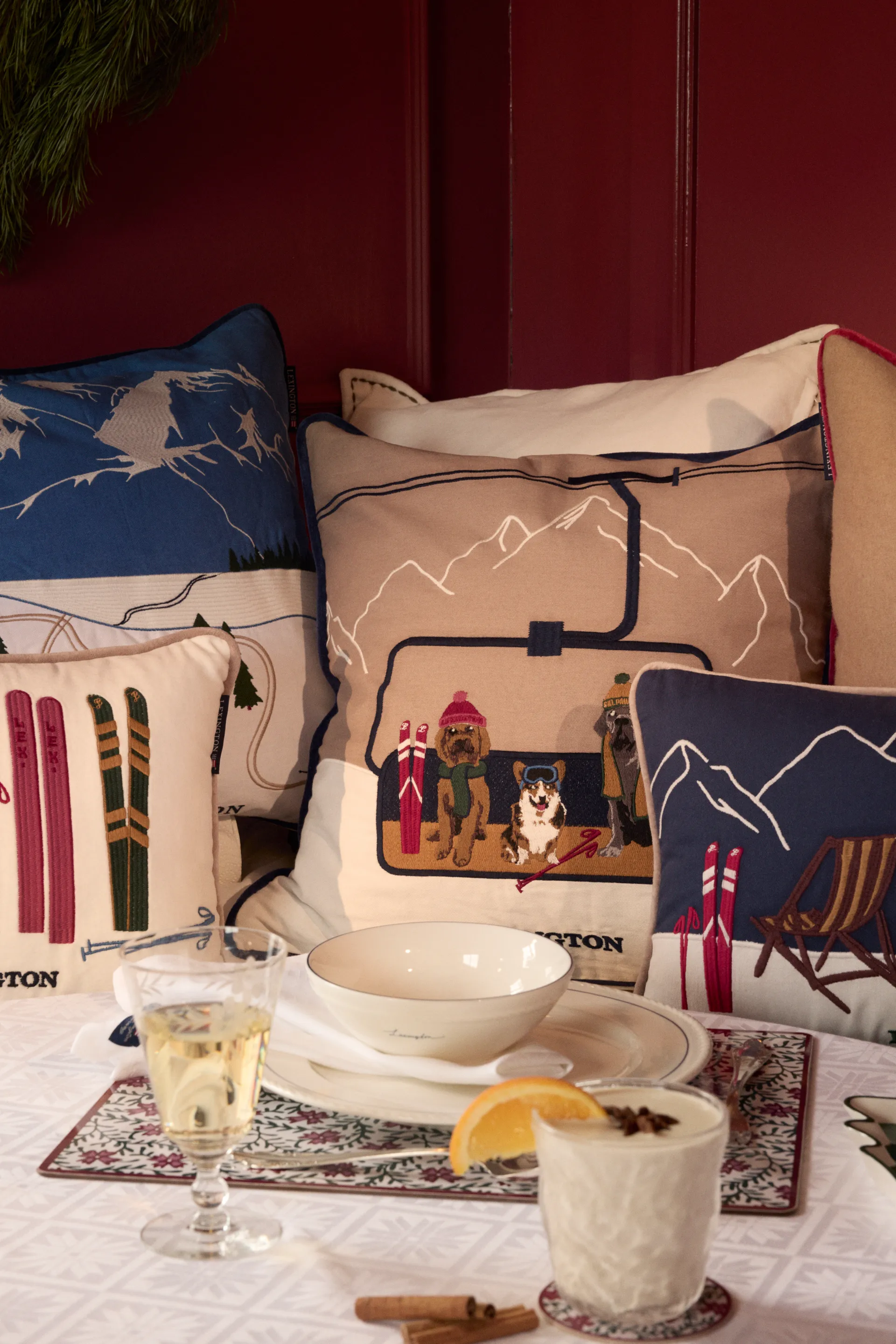 Dog lift eko. bomull twill putetrekk 50x50 cm, Beige-hvit Lexington