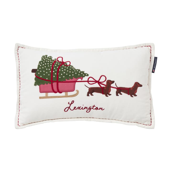 Dog sleigh økologisk fløyelsbomull pute 30x50 cm - White - Lexington