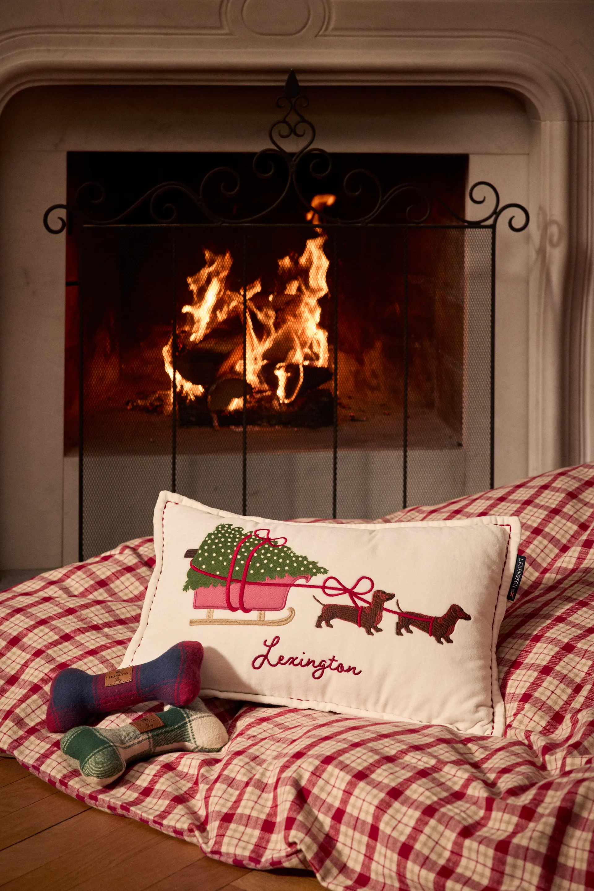 Dog sleigh økologisk fløyelsbomull pute 30x50 cm, White Lexington