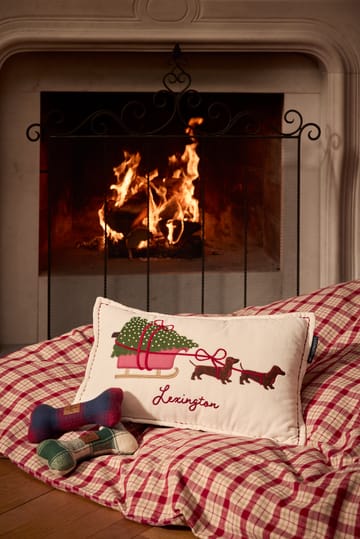 Dog sleigh økologisk fløyelsbomull pute 30x50 cm - White - Lexington