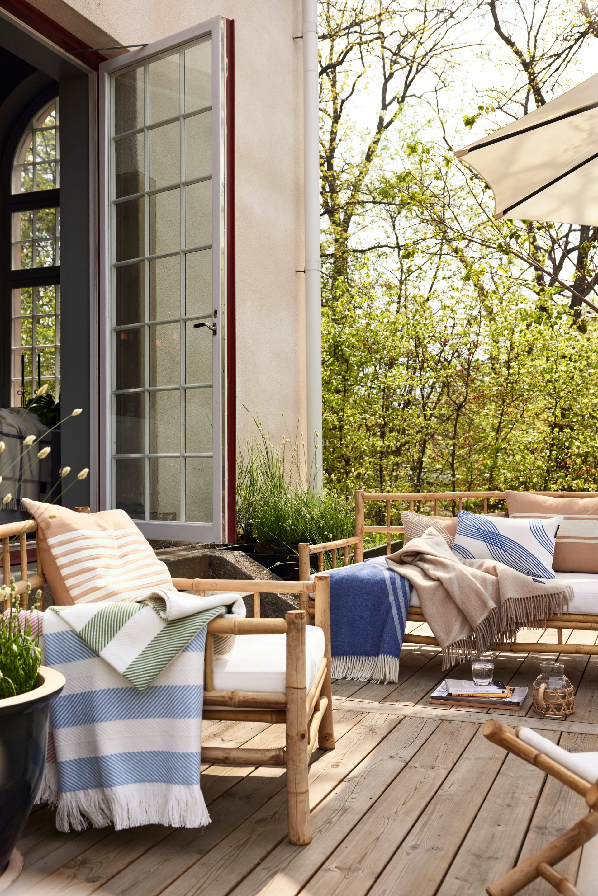 Emboidery Striped Linen/Cotton putetrekk 50x50 cm, Beige-white Lexington