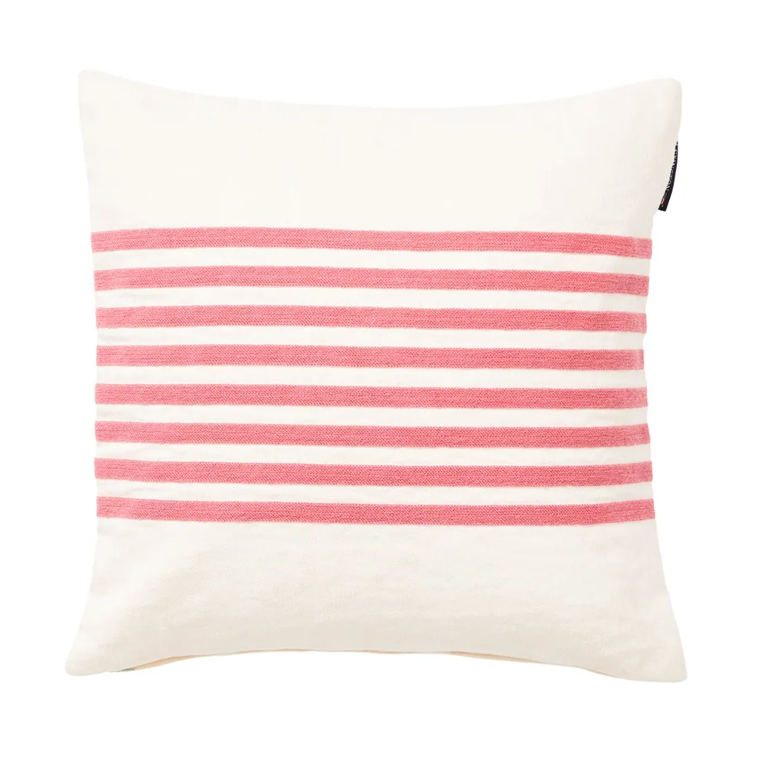 Emboidery Striped Linen/Cotton putetrekk 50x50 cm, Off White-red Lexington