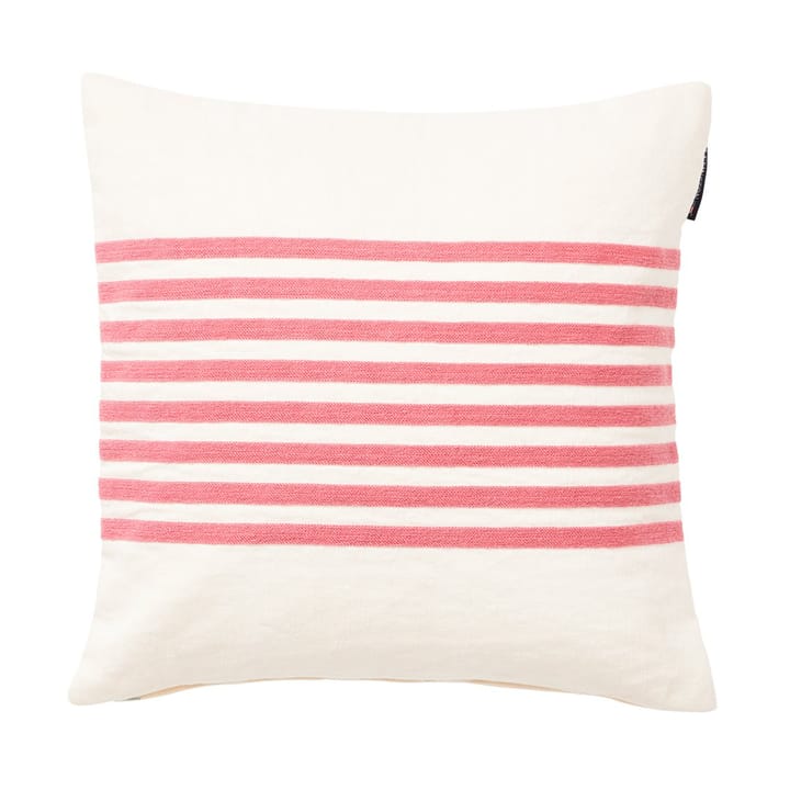Emboidery Striped Linen/Cotton putetrekk 50x50 cm - Off White-red - Lexington