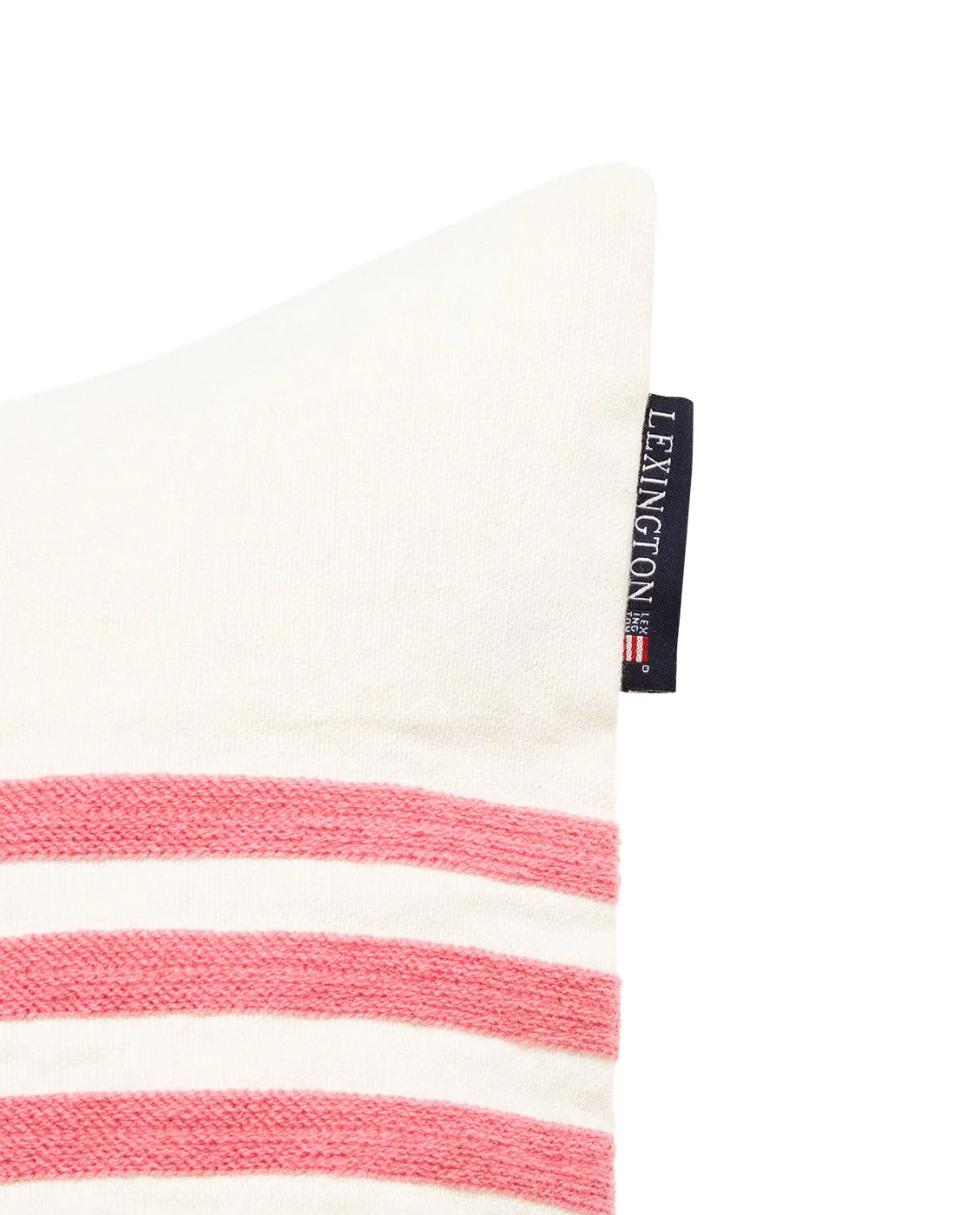 Emboidery Striped Linen/Cotton putetrekk 50x50 cm, Off White-red Lexington