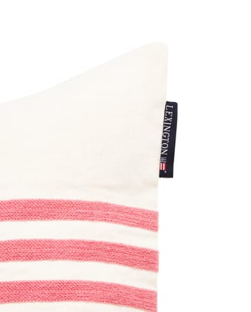 Emboidery Striped Linen/Cotton putetrekk 50x50 cm - Off White-red - Lexington