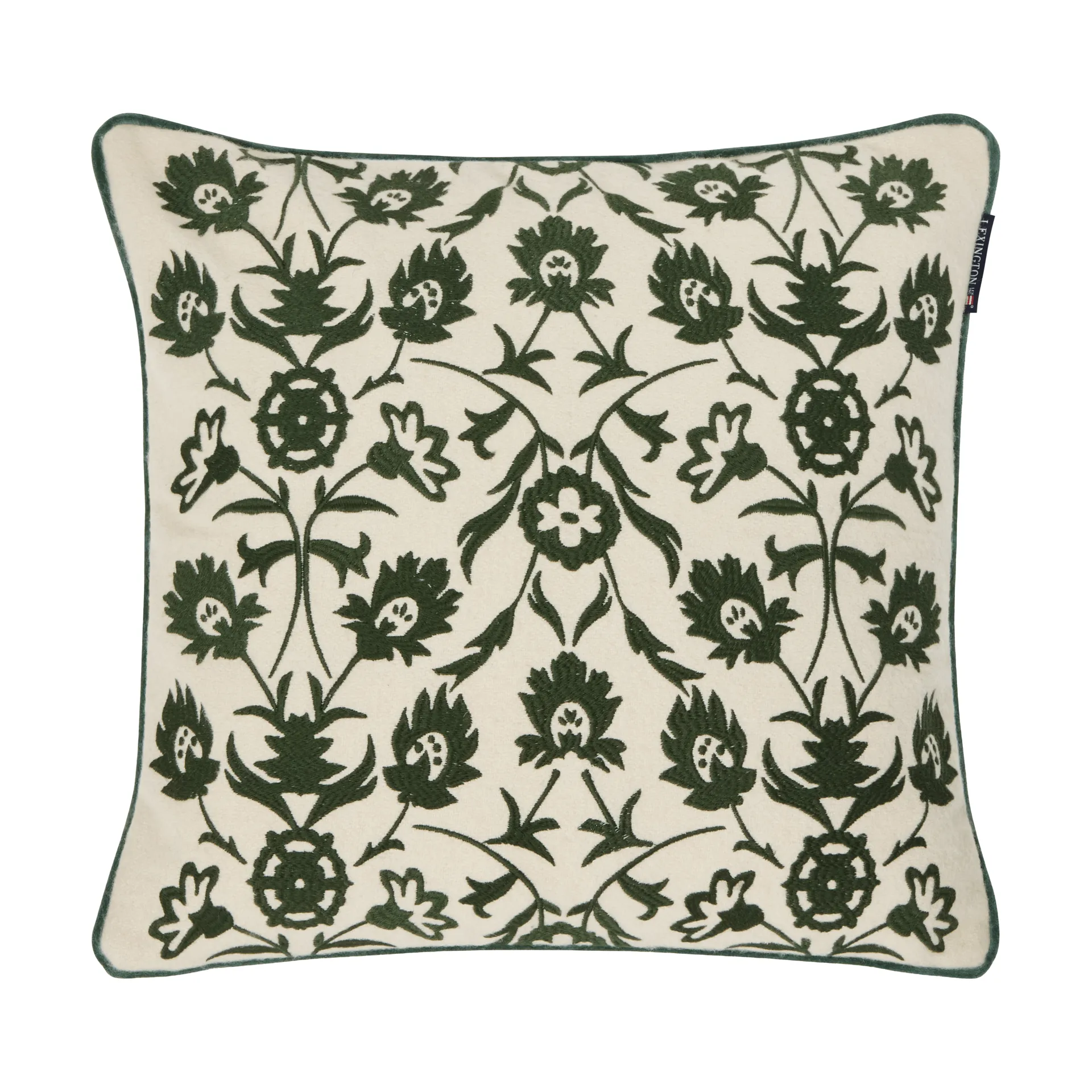 Flower Embroidered Wool Mix putetrekk 50x50, Light beige-green Lexington