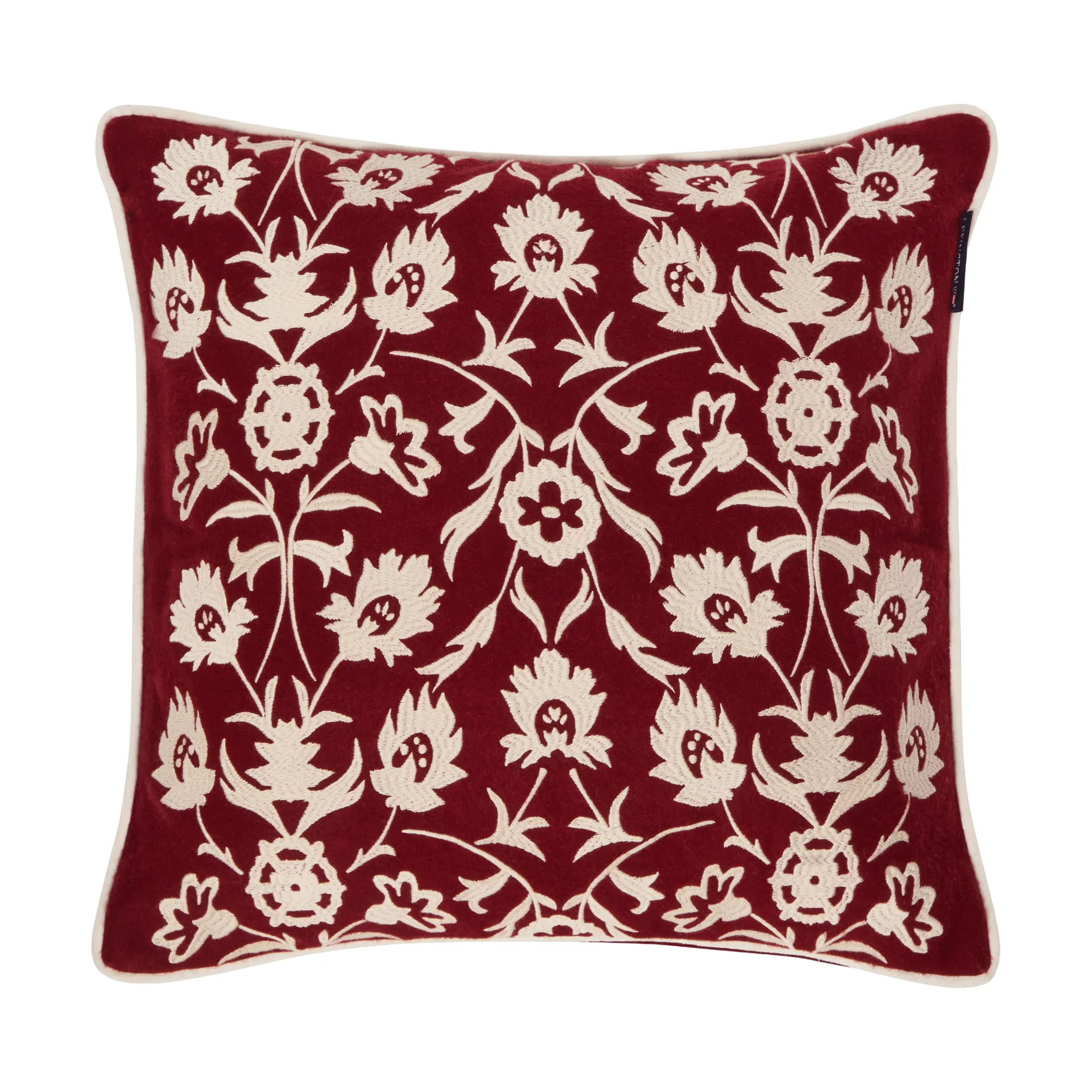 Flower Embroidered Wool Mix putetrekk 50x50, Red-Light beige Lexington
