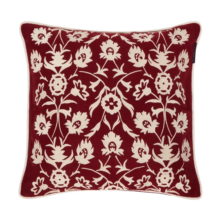 Flower Embroidered Wool Mix putetrekk 50x50 - Red-Light beige - Lexington