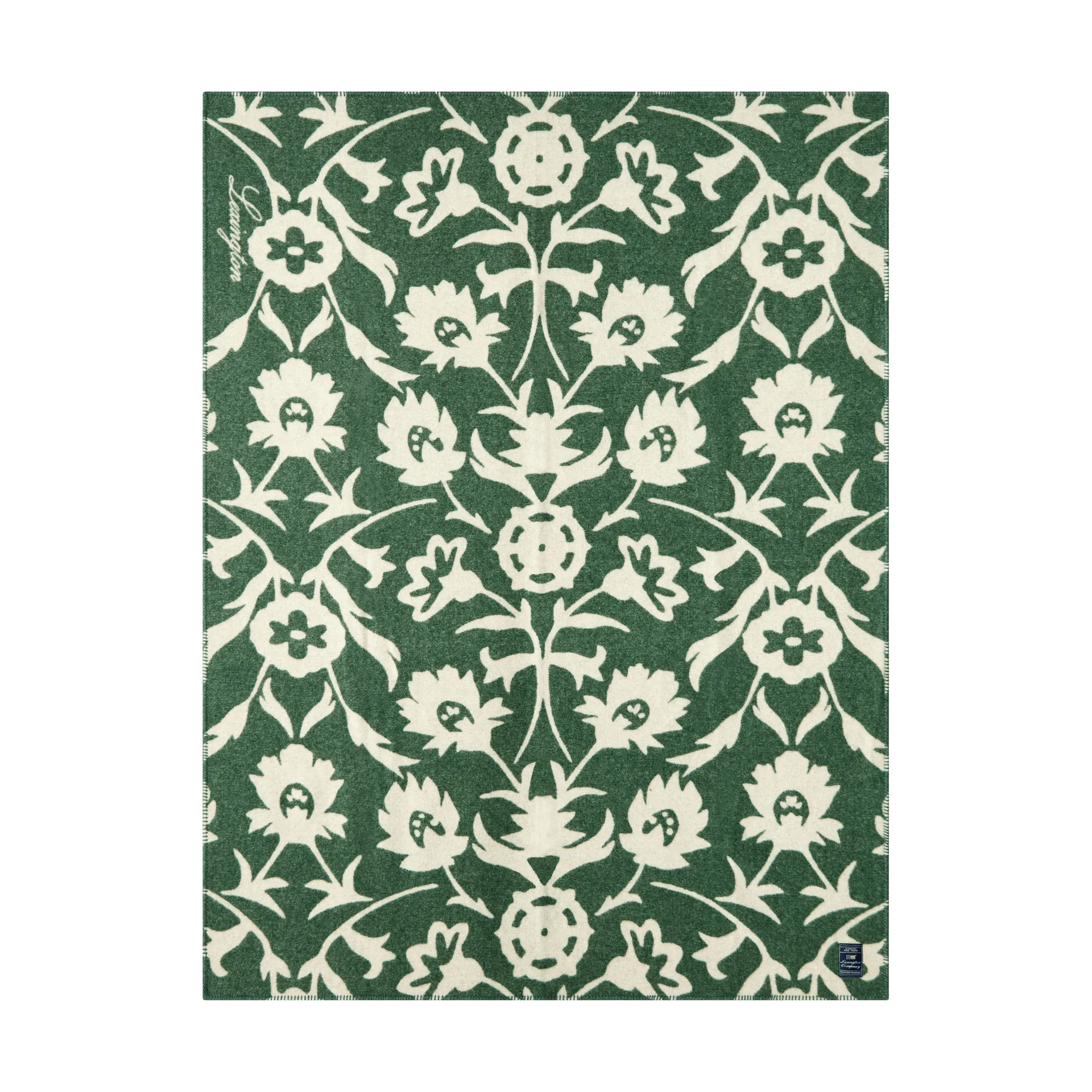 Flower jacquardvevd ullpledd, Green-Light beige Lexington