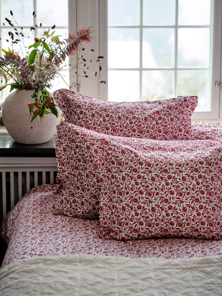 Flower Printed Cotton Sateen putetrekk 50x60 cm, Hvit-rød Lexington