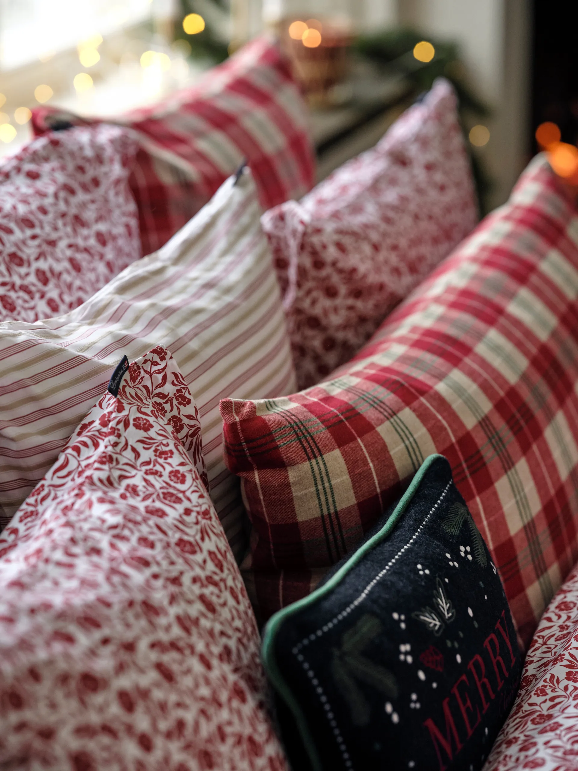 Flower Printed Cotton Sateen sengesett, Hvit-rød Lexington