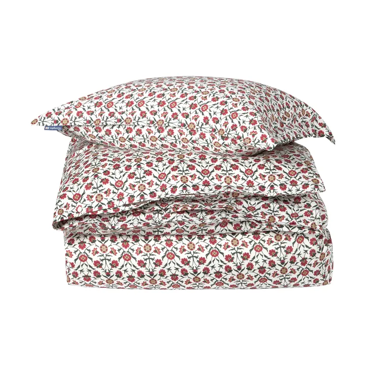 Flower Printed Cotton Sateen sengesett - White-red-green-beige, 2 st 50x60 cm/1 st 220x220 cm - Lexington