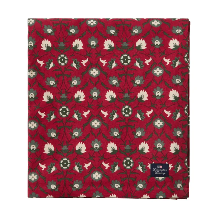 Flower printed økologisk bomullsduk - Red-beige-green, 150x350 cm - Lexington