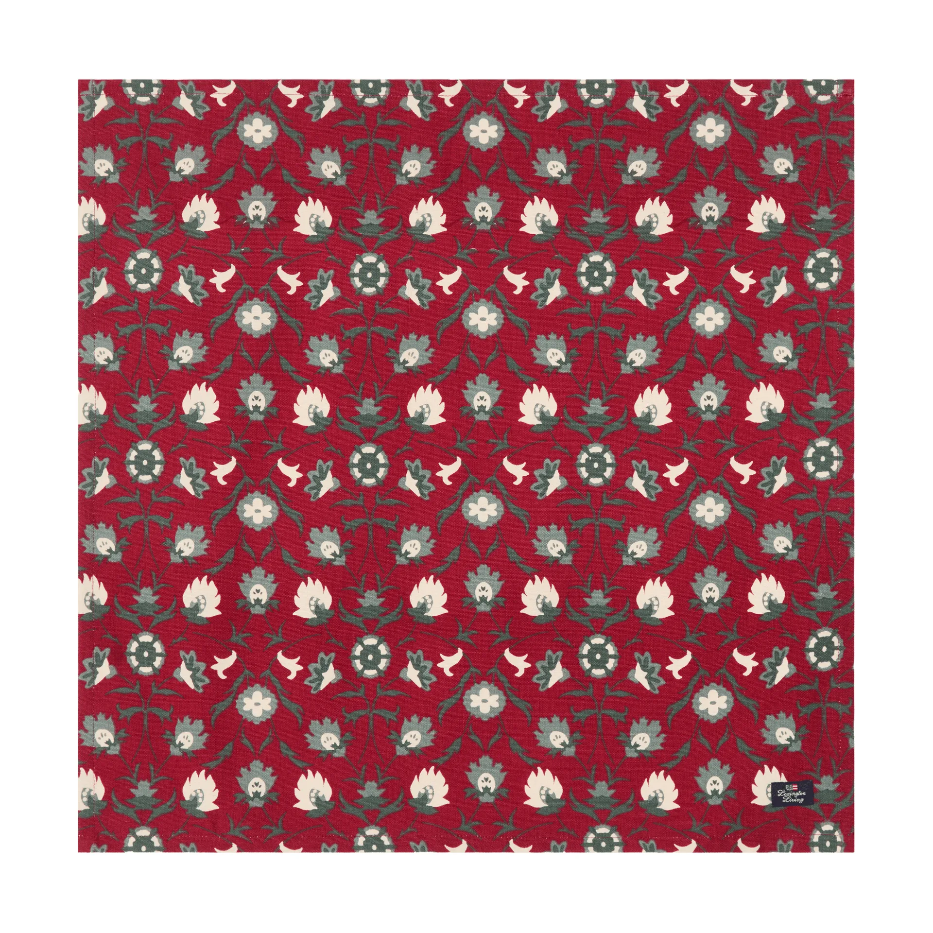 Flower printed økologisk bomullserviett, Red-beige-green Lexington