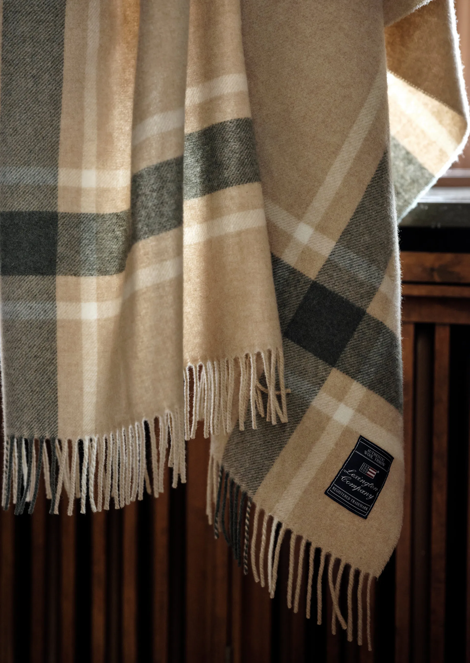 Frame Checked Recycled pledd 130x170 cm, Beige-grønn Lexington