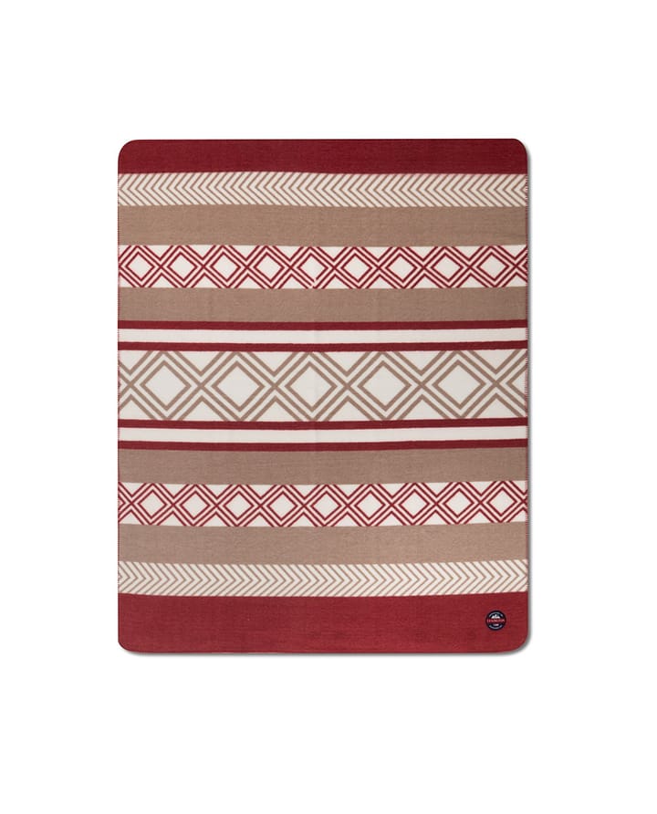 Graphic Printed pledd Fleece 130x170 cm, Rød-beige-hvit Lexington