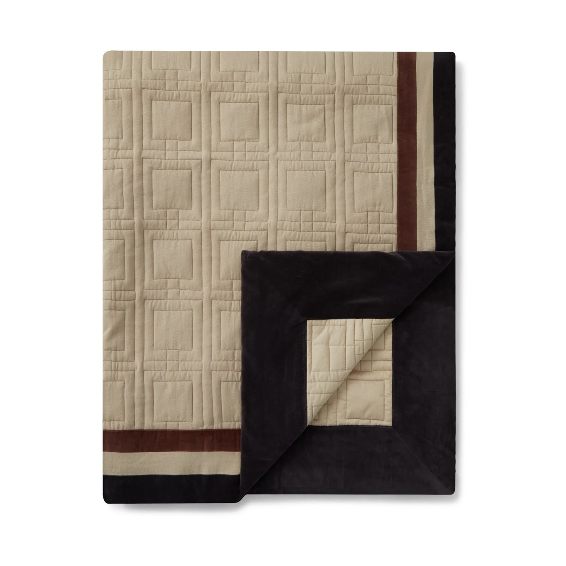 Graphic Quilted Organic Cotton sengeteppe 240 x 260 cm, Light beige-brown-dark gray Lexington